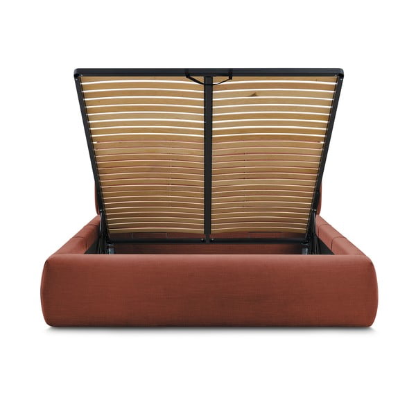 Оранжево тапицирано двойно легло с място за съхранение с решетка 160x200 cm Vernon - Bobochic Paris-image-4