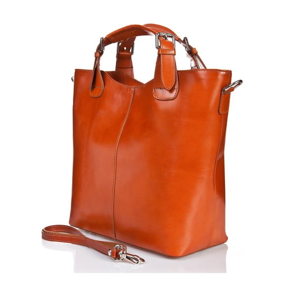 Кафява кожена чанта в цвят коняк Valeria - Massimo Castelli-image-2