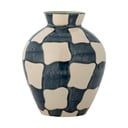 Синя/кремава стъклена ръчно рисувана ваза (височина 24 cm) Check – Bloomingville