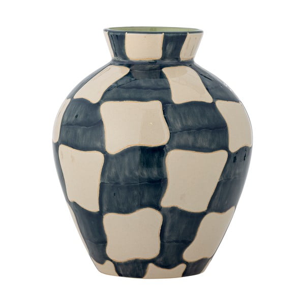 Синя/кремава стъклена ръчно рисувана ваза (височина 24 cm) Check – Bloomingville