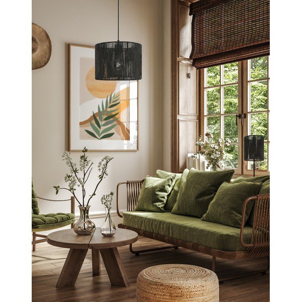 Черна настолна лампа с абажур от тъканa тръстика (височина 48 cm) Foresto – GTV-image-3