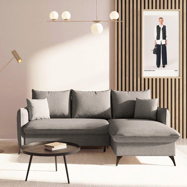 Сив разтегателен ъглов диван с място за съхранение (десен ъгъл) Brim – Rodier-image-1