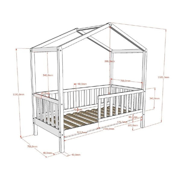Къща детско легло 70x140 cm от масивен бор с включена подматрачна рамка в естествен цвят DALLAS – Vipack-image-4