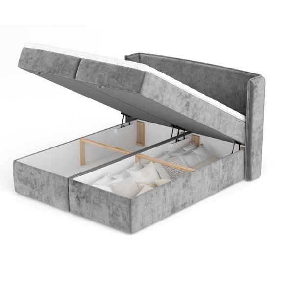 Сиво боксспринг легло с място за съхранение 160x200 cm Passion – Maison de Rêve-image-3