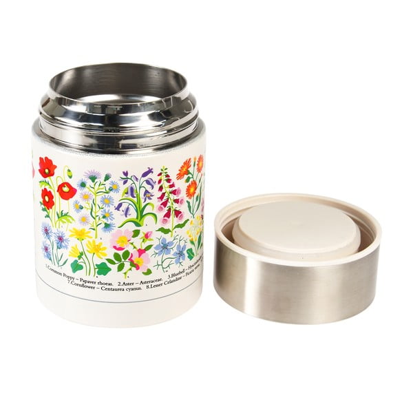 Детски термос за храна в кремав и сребрист цвят 450 ml Wild Flowers – Rex London-image-1