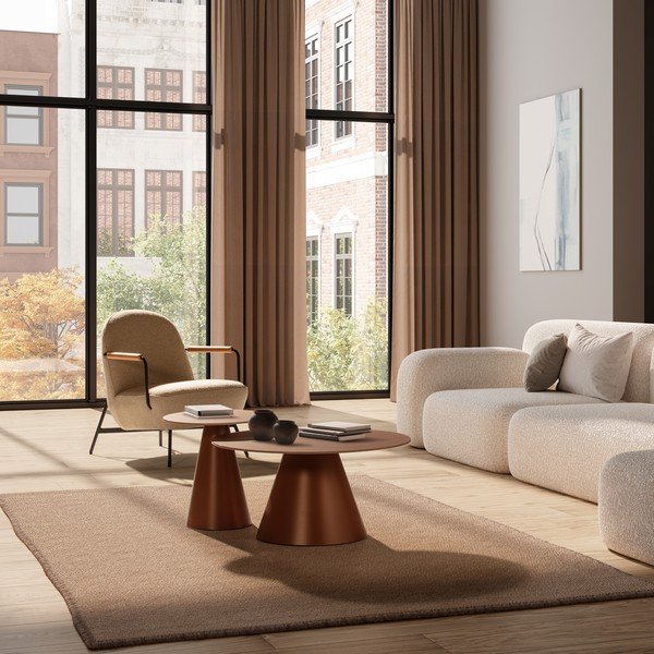 Кафяви кръгли масички за кафе в комплект 2 бр. със стъклен плот ø 80 cm Vida – MOME-image-1