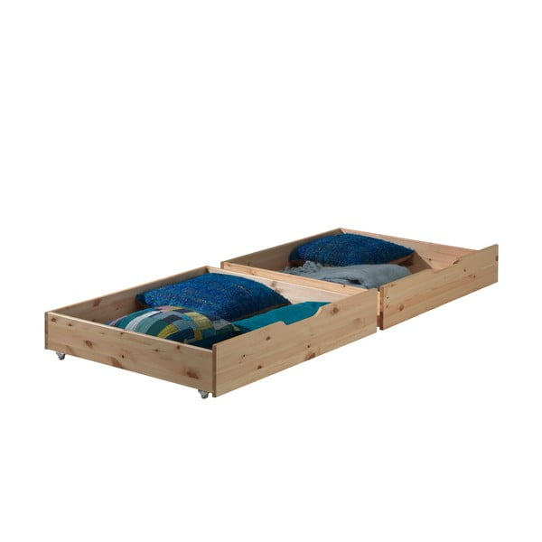 Комплект от 2 естествени кутии за съхранение под леглото Pino - Vipack