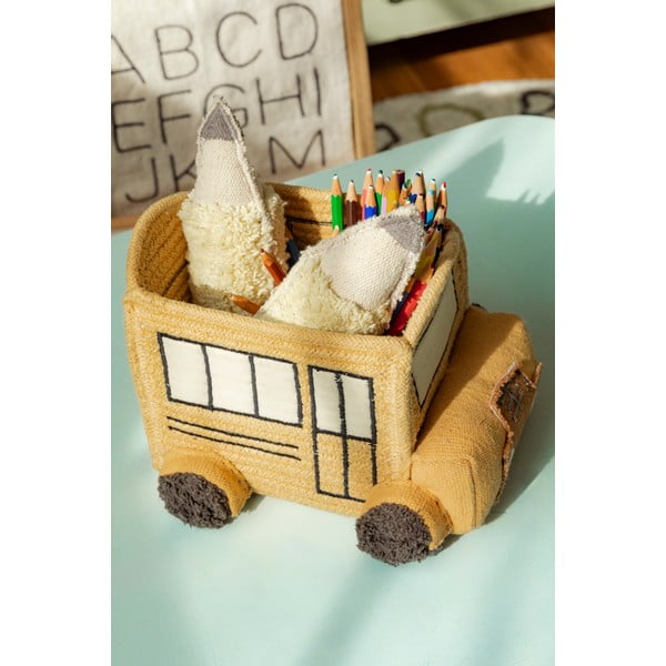 Текстилна детска кошница за играчки в цвят жълта охра 22x19x15 cm School Bus – Lorena Canals-image-1