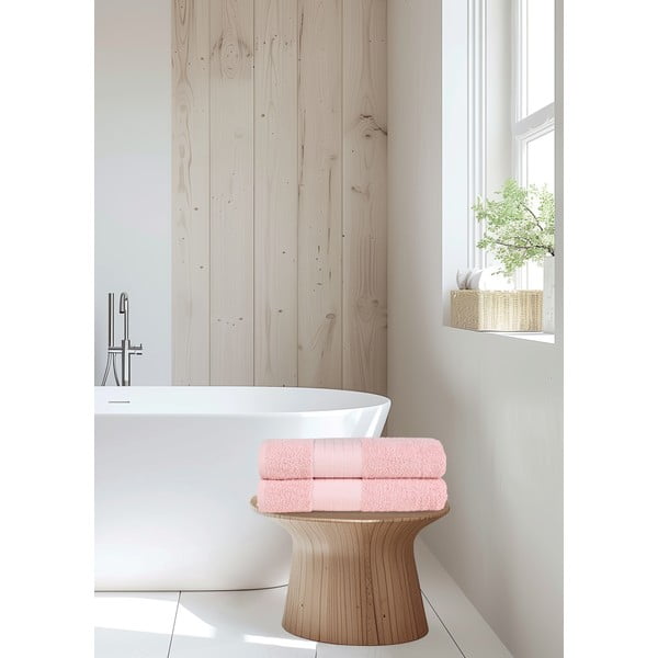 Розови памучни хавлиени кърпи в комплект от 2 бр. от тери 70x140 cm – Good Morning-image-1