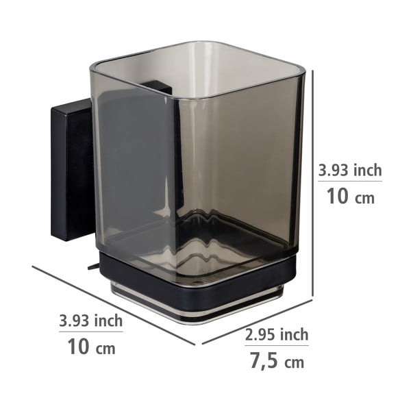 Черна самозалепваща пластмасова чаша за четки за зъби Quadro – Wenko-image-4