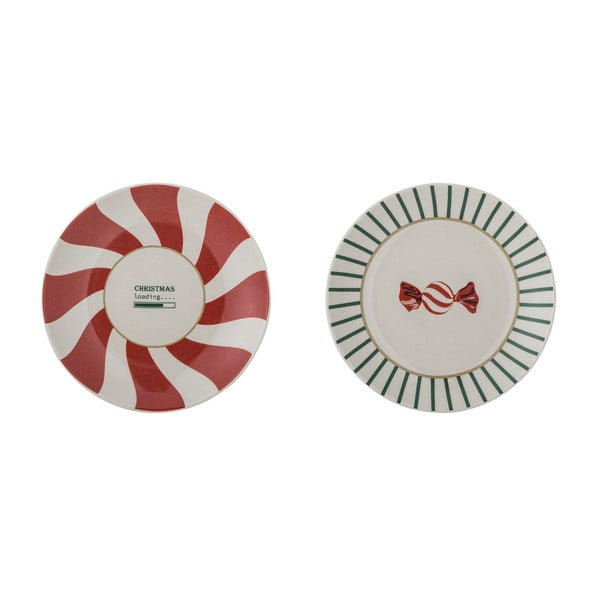 Червени и кремави десертни глинени чинии в комплект от 2 бр. с коледни мотиви ø 12,5 cm Yule – Bloomingville