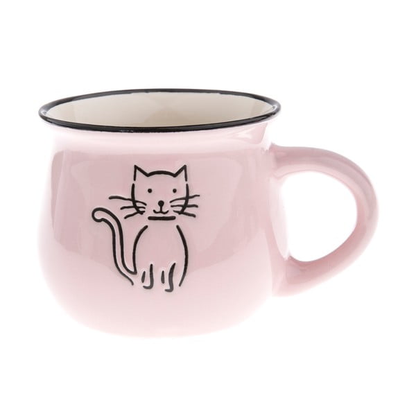 Розова керамична чаша с изображение на котка , обем 0,3 л - Dakls