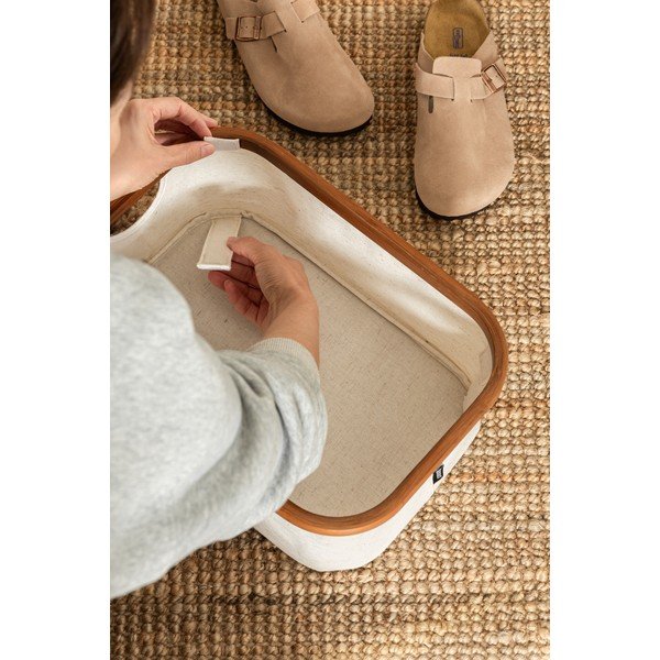 Кремава текстилна кутия за съхранение 38x26x16 cm Bamboo/Linen – Bigso-image-3