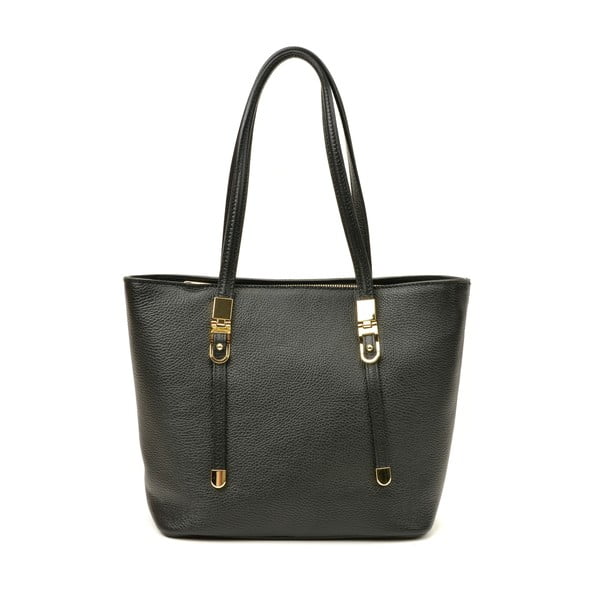 Черна кожена чанта , 35 x 26 cm - Luisa Vannini