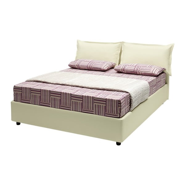 Béžová dvoulůžková postel s úložným prostorem a potahem z koženky 13Casa Rose, 160 x 190 cm