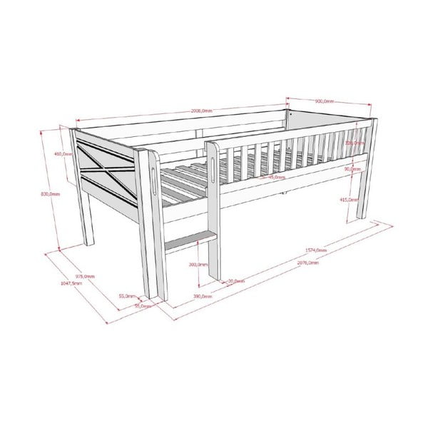 Бяло повдигнато детско легло от масивен бор с включена подматрачна рамка 90x200 cm  Scott – Vipack-image-2