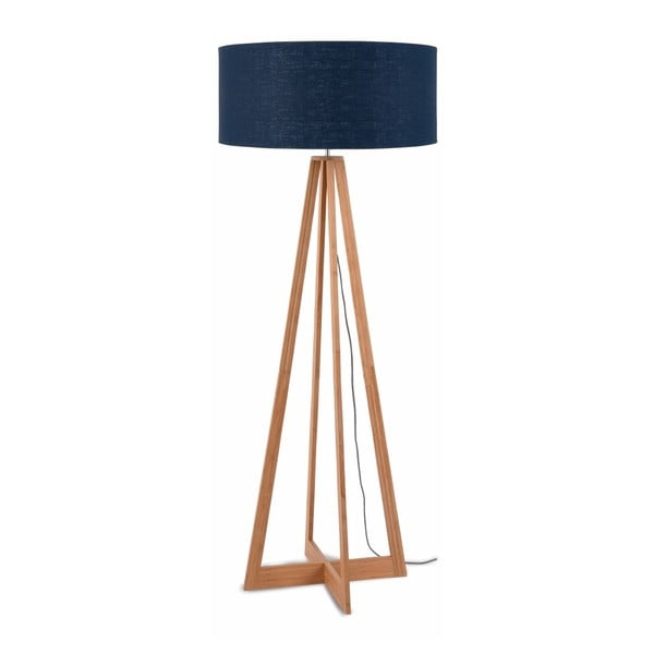 Подова лампа със син абажур и бамбукова структура Everest - Good&Mojo