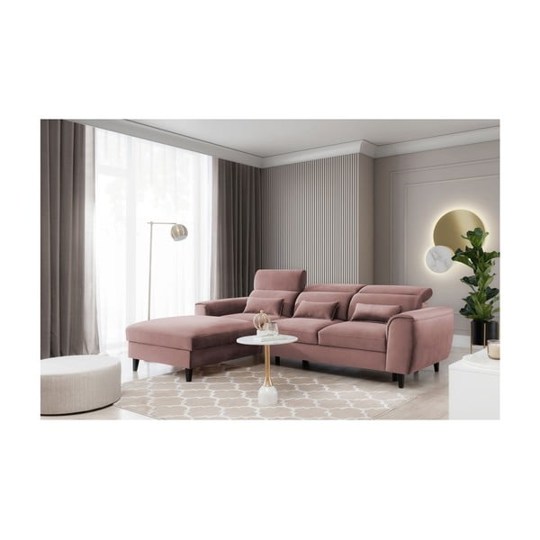 Розов кадифен разтегателен ъглов диван с място за съхранение (ляв ъгъл) Foble – ELTAP-image-3