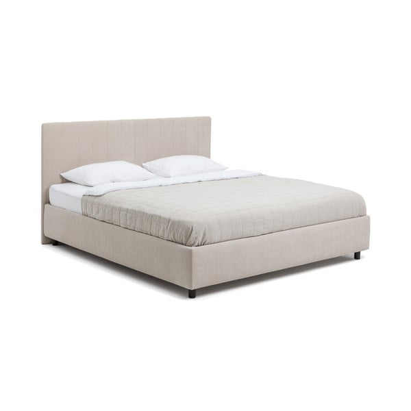 Бежово тапицирано двойно легло с място за съхранение и матрак с решетка 180x200 cm Myra Slim Line - Bonami Selection-image-3