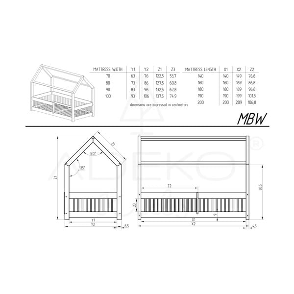 Детско легло тип къща от масивен бор в естествен цвят 80x160 cm Mila MBW – Adeko-image-3