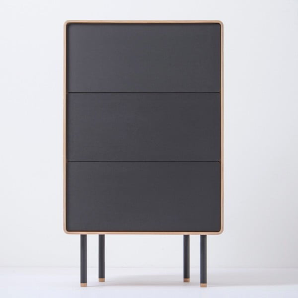 Черен/естествен висок скрин от масивен дъб 60x100 cm Fina – Gazzda-image-4