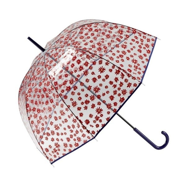 Прозрачен гол чадър с червени детайли Цветя в клетката, ⌀ 85 cm - Ambiance