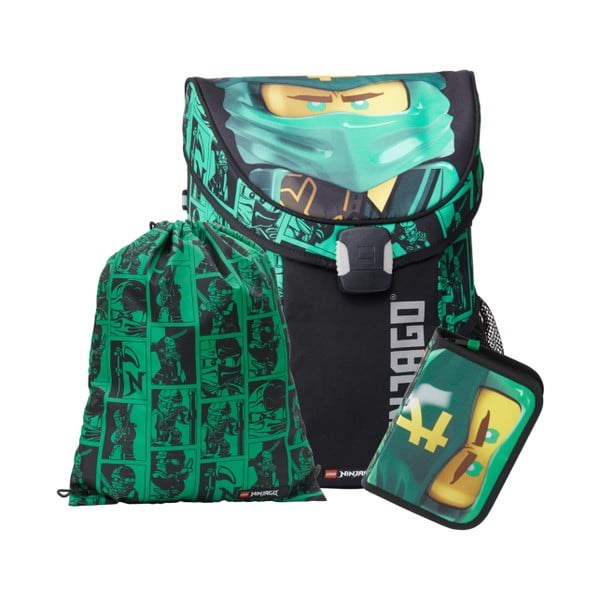 Комплект от 3 части - зелен училищен куфар, моливник и чанта Ninjago Easy - LEGO®