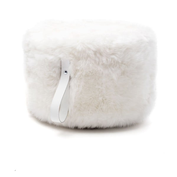 Bílý puf z ovčí kožešiny s bílým poutkem Royal Dream, Ø 60 cm