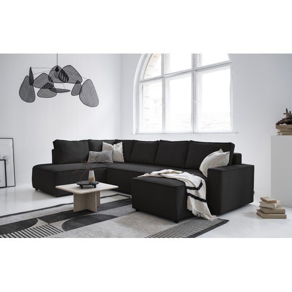 Антрацитен разтегателен ъглов диван от рипсено кадифе (ляв ъгъл/"U" форма) Brave Dave – Miuform-image-4