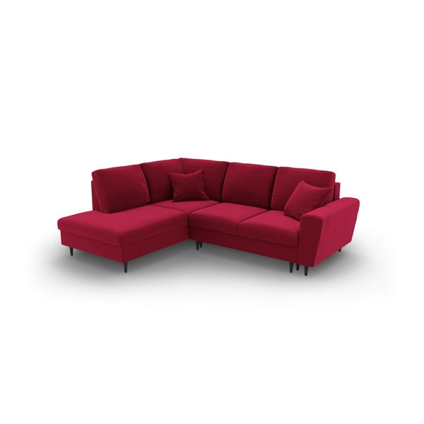 Червен  кадифен разтегателен ъглов диван с място за съхранение (ляв ъгъл/L форма) Kyoto – Cosmopolitan Design-image-1