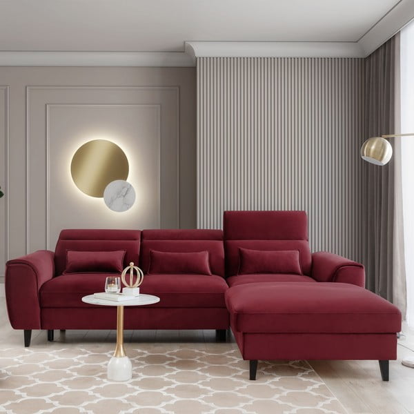 Червен  кадифен разтегателен ъглов диван с място за съхранение (десен ъгъл) Foble – ELTAP-image-1