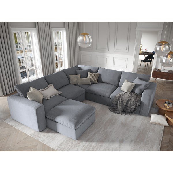 Сива реверсивна ъглова част от модулен диван от велур Galaxy - Windsor & Co Sofas-image-4