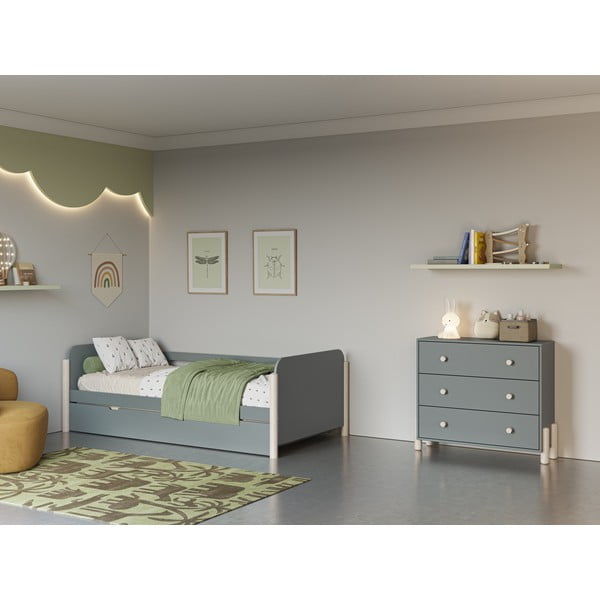 Детско легло сиво-зелено 90x190 cm от масивен бор разтегателно с включена подматрачна рамка Enola – Marckeric-image-1