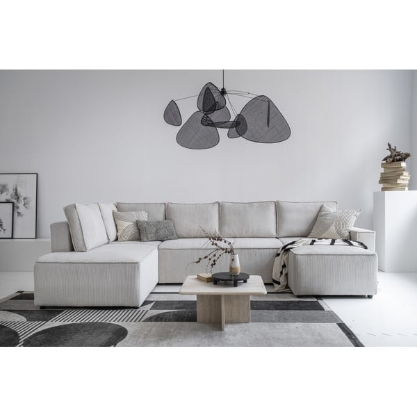 Бял разтегателен ъглов диван от рипсено кадифе (ляв ъгъл/"U" форма) Brave Dave – Miuform-image-1