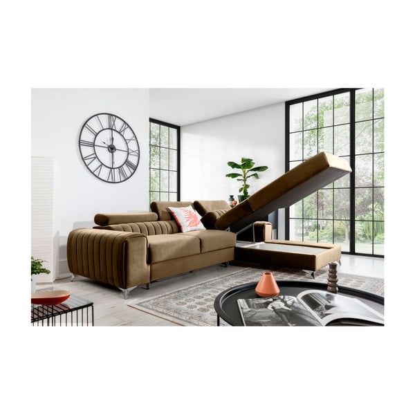 Светлокафяв кадифен разтегателен ъглов диван с място за съхранение (десен ъгъл) Grayson – ELTAP-image-3