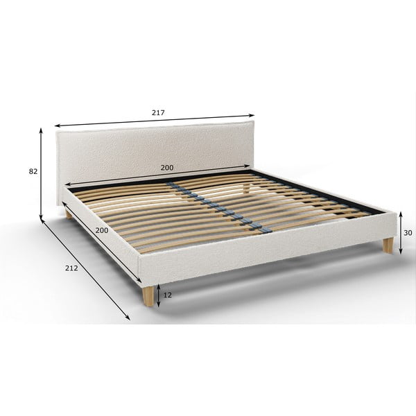 Кремаво тапицирано двойно легло с решетка 200x200 cm Tina - Ropez-image-4