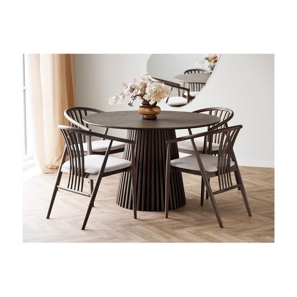 Тъмнокафяв трапезен стол с подлакътници от масивен дъб Agustin – House Nordic-image-3