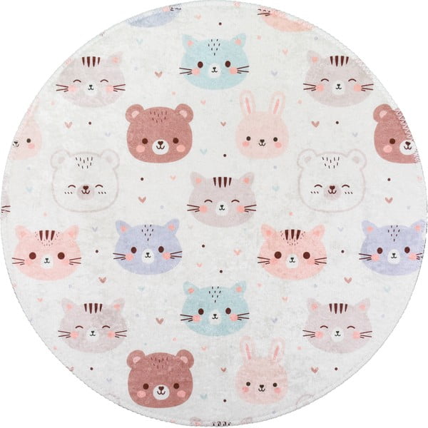 Детски килим подходящ за пране в цвят слонова кост ø120 cm Cute Animals – Vitaus