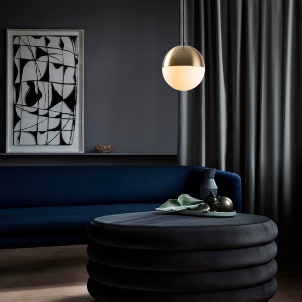 Бяло и златисто висящо осветително тяло със стъклен абажур ø 20 cm Bastos – Opviq lights-image-1