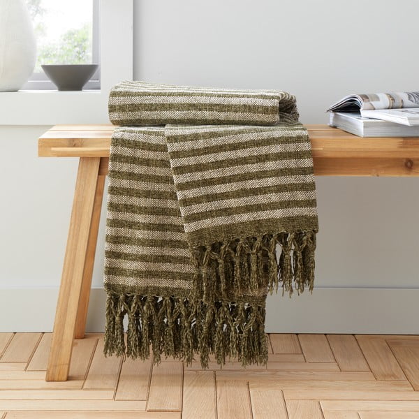 Зелено одеяло 130x170 cm Stripe Chenille – Catherine Lansfield