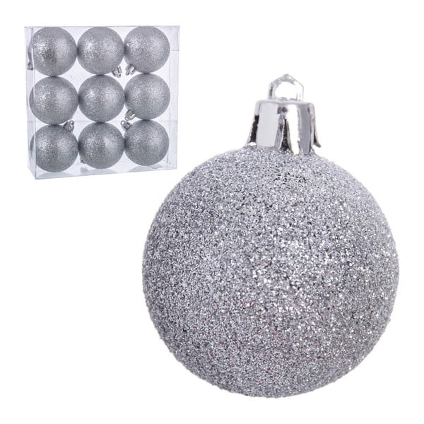 Sada 9 vánočních ozdob ve stříbrné barvě Glittery