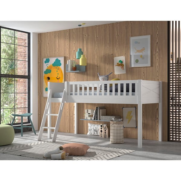 Бяло повдигнато легло от бор 90x200 cm SCOTT - Vipack-image-1