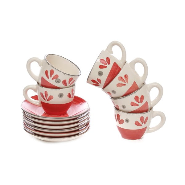 Комплект от 6 керамични чаши с чинийки Lucky Red - Kasanova