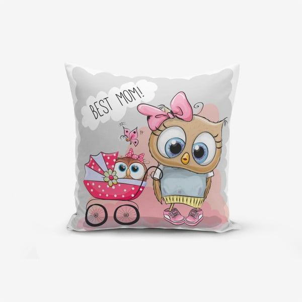 Калъфка за възглавница Best Mom Owl с памучна смес, 45 x 45 cm - Minimalist Cushion Covers
