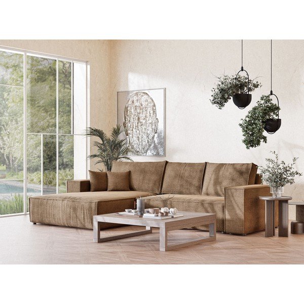 Светлокафяв шенилов сгъваем/с място за съхранение ъглов диван (ляв ъгъл) Maze – Maison de Rêve-image-1