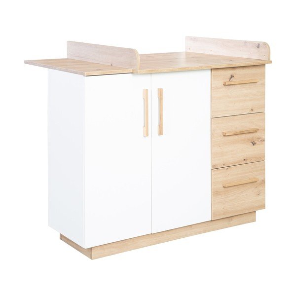 Бял/в естествен цвят детски скрин от декор от дъб  с маса за преповиване 118x103x79 cm Lion – Roba-image-2