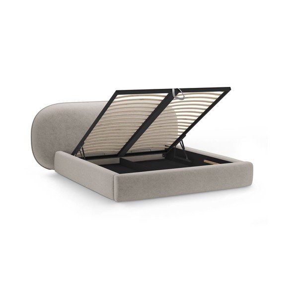 Бежово тапицирано двойно легло с място за съхранение и включена подматрачна рамка 180x200 cm Ovalo – Micadoni -image-2