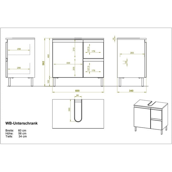 Бял шкаф под умивалника от дъб 60x56 cm Torrance - Germania-image-4