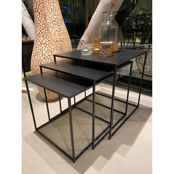 Черни метални масички за кафе в комплект от 3 бр. 50x50 cm Pebble – Unique Furniture-image-2