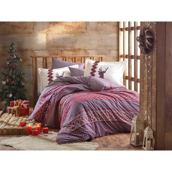 Спално бельо с памучен чаршаф от поплин за единично легло Hobby Claret Red, 160 x 220 cm Clarinda - Mijolnir